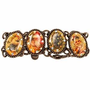 Victorian Style Antique Gold Santa Christmas Cameo Charm Bracelet